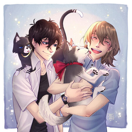 Half Body - Fully Rendered - 2 Characters - Simple Background + 2 Pets